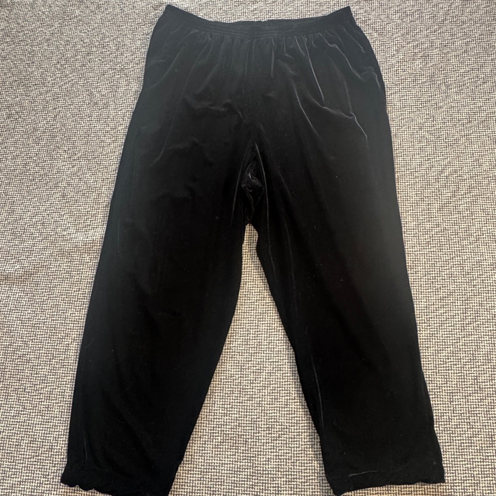 Solitaire by Sharon Anthony Black Velvet Elastic Waist Straight Leg Pants XL VTG